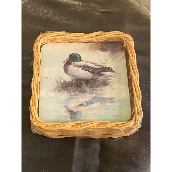 Vtg 80s Basket of Six Mallard Duck Coasters. Single design. Apx. 4 X 4 in. NIB - Picture 9 of 11